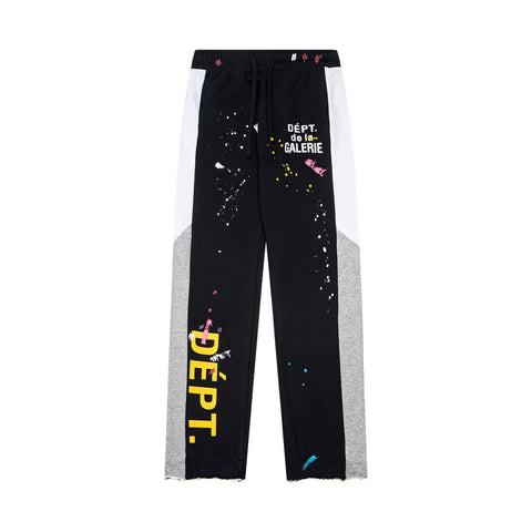 Gallery Dept Black Frayed Hem Logo Splatter Flare Sweatpants