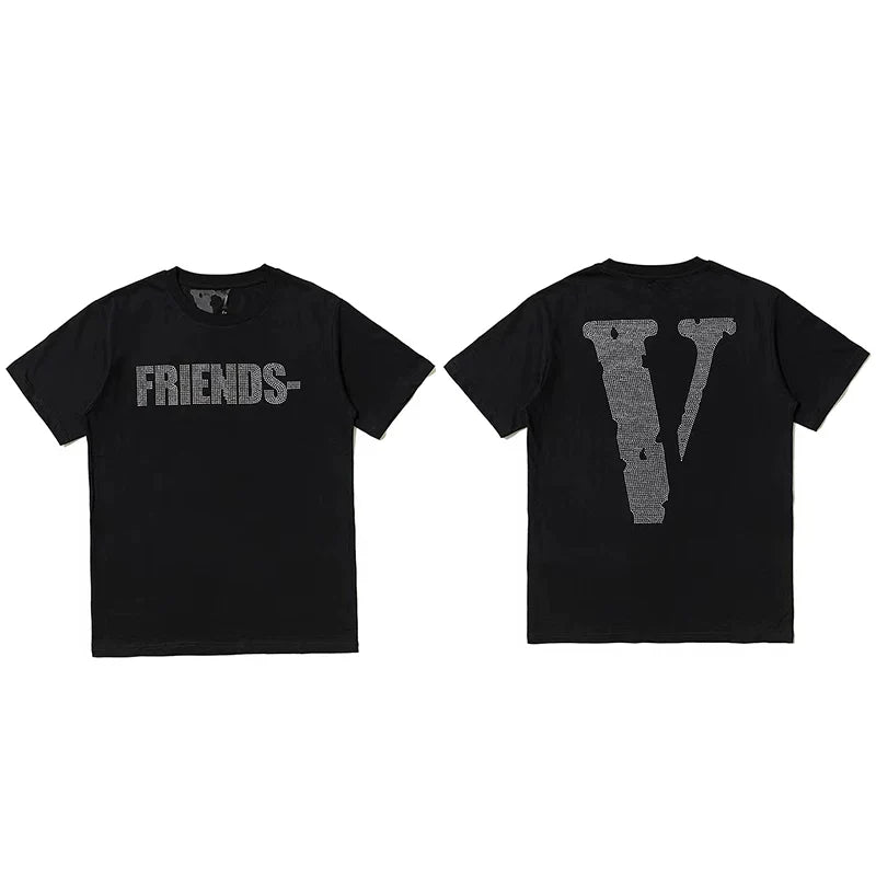 Vlone All-Over Text Grid "FRIENDS-" Graphic T-Shirt - Black