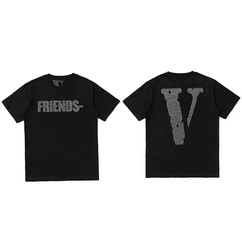 Vlone All-Over Text Grid "FRIENDS-" Graphic T-Shirt - Black