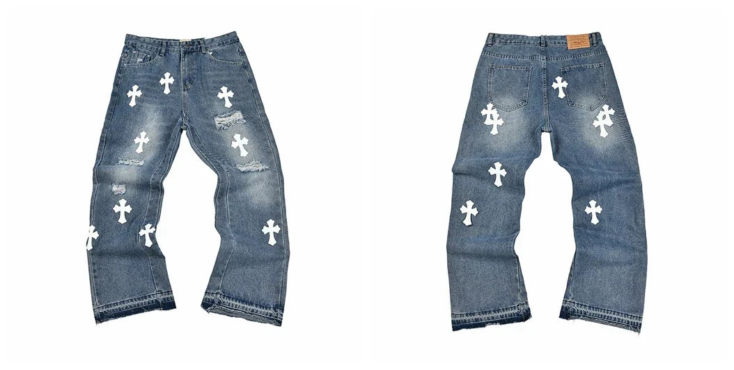 Gallery Dept White Cross Embroidered Jeans