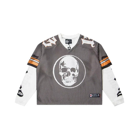 "Godspeed" Layered Mesh Skull Long Sleeve Jersey (Grey/White/Orange)