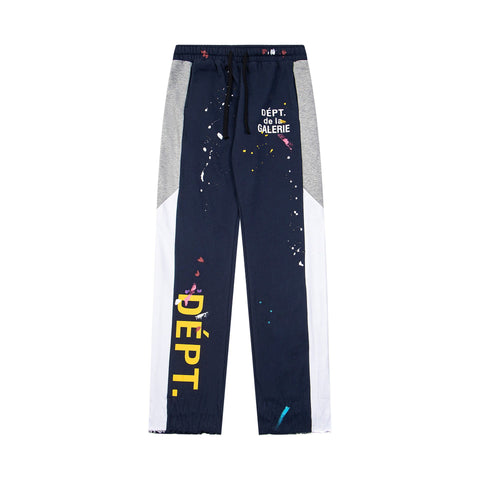 Gallery Dept Navy Frayed Hem Logo Splatter Flare Sweatpants