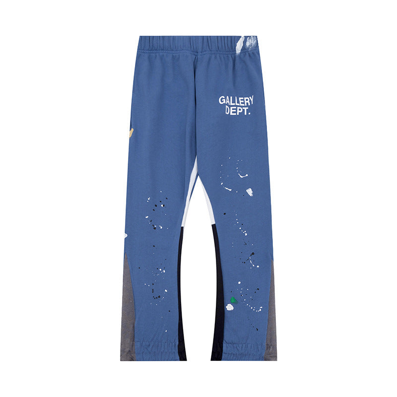 Gallery Dept Denim Blue Paint Splatter Color Block Patchwork Flare Sweatpants
