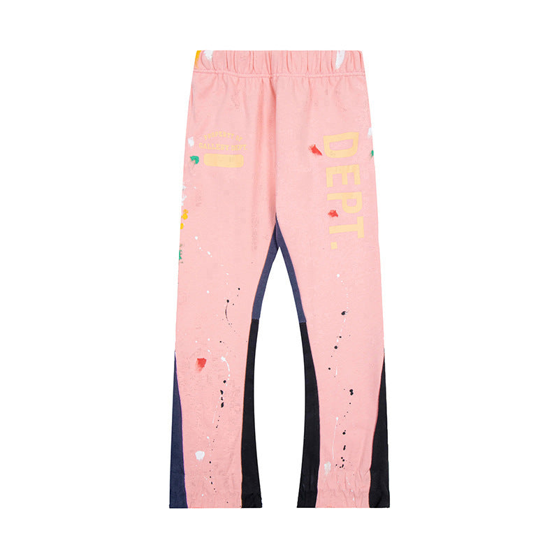 Gallery Dept Pink Vertical Dept Logo Splatter Print Flare Sweatpants