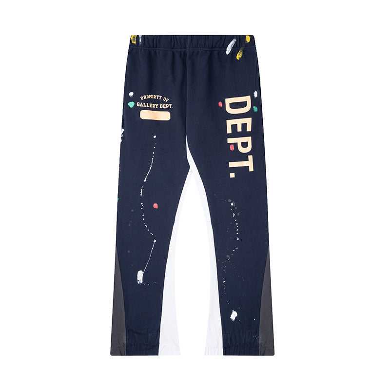 Gallery Dept Navy Big Logo Paint Splatter Flare Stacked Sweatpants
