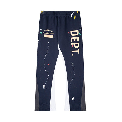 Gallery Dept Navy Big Logo Paint Splatter Flare Stacked Sweatpants