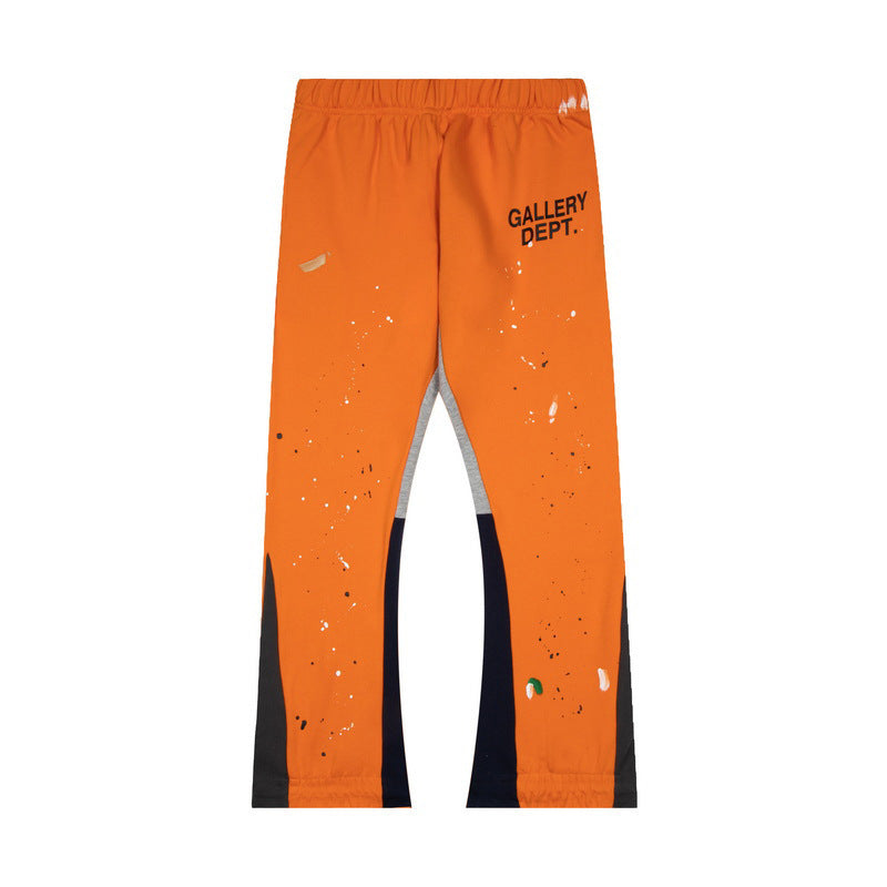 Gallery Dept Orange Paint Splatter Color Block Patchwork Flare Sweatpants