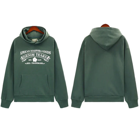 Denim Tears Muted Army Green Vintage Gothic Letter Print Hoodie