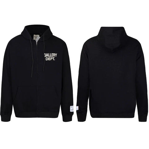 GALLERY DEPT LOGO ZIP UP HOODIE BLACK