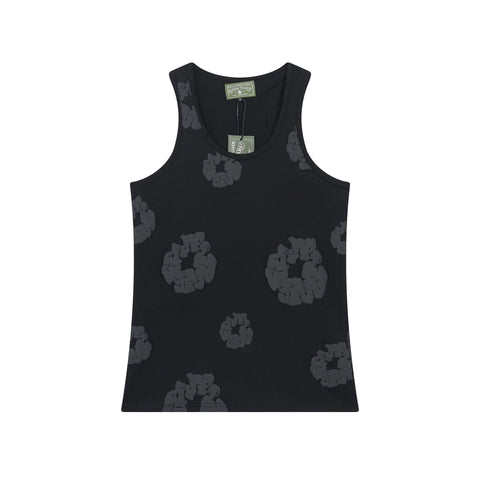 Denim Tears Black Subtle Dark Floral Wreath Print Ribbed Slim Tank Top