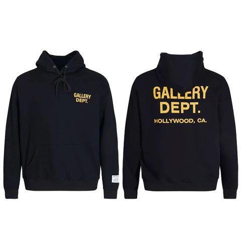 GALLERY DEPT HOLLYWOOD CA GOLD LOGO HOODIE BLACK