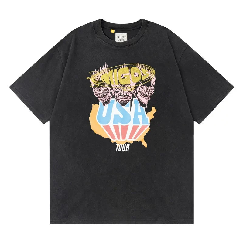 Gallery Dept Migos USA Tour Skull Vintage Wash Short Sleeve Tee
