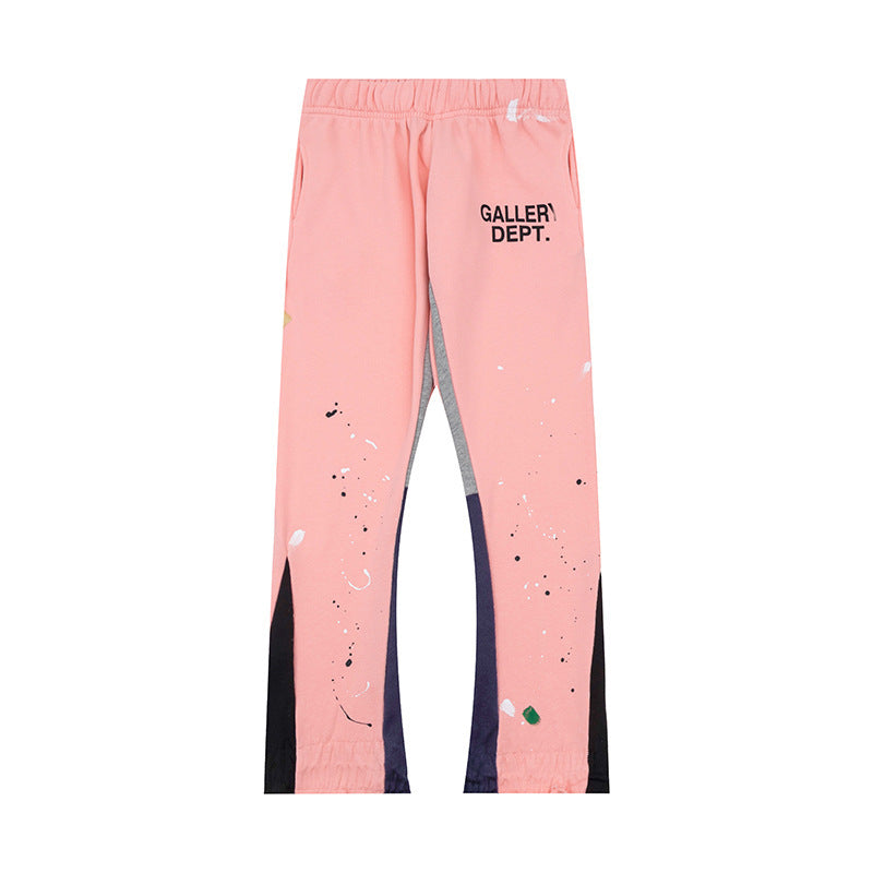 Gallery Dept Pink Paint Splatter Color Block Patchwork Flare Sweatpants