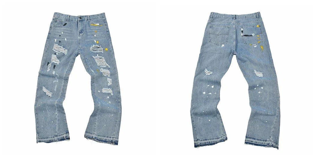 Gallery Dept Multi‑Mark Distressed Paint Jeans