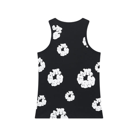 Denim Tears Black All Over White Floral Wreath Print Ribbed Slim Tank Top