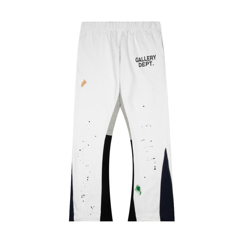 Gallery Dept White Paint Splatter Color Block Patchwork Flare Sweatpants