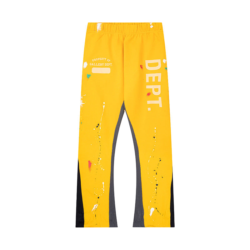 Gallery Dept Yellow Vertical Dept Logo Paint Splatter Flare Stacked Pants