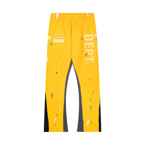 Gallery Dept Yellow Vertical Dept Logo Paint Splatter Flare Stacked Pants