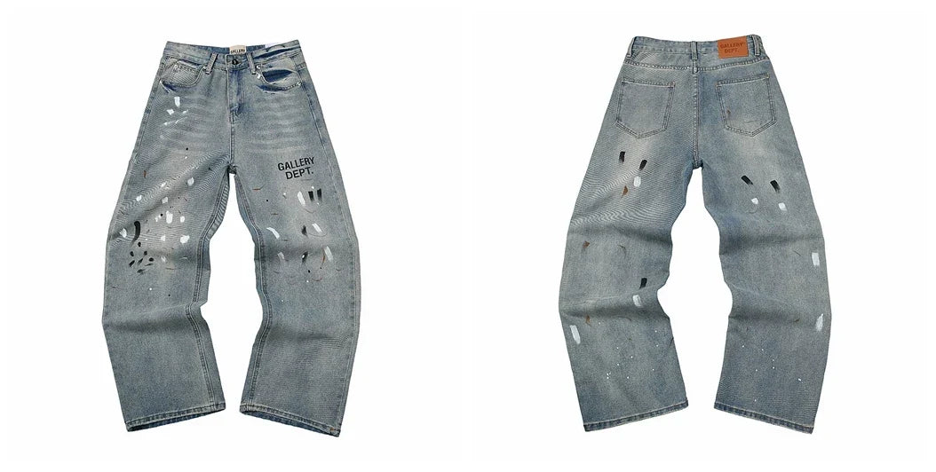 Gallery Dept Light‑Wash Text Print Ripped Jeans