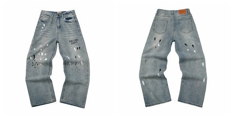 Gallery Dept Light‑Wash Text Print Ripped Jeans