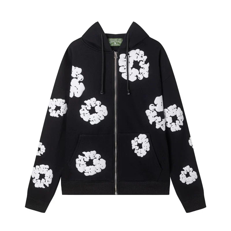 Denim Tears Cotton Wreath Full Zip Hoodie Black