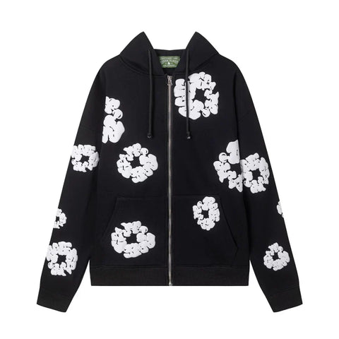 Denim Tears Cotton Wreath Full Zip Hoodie Black