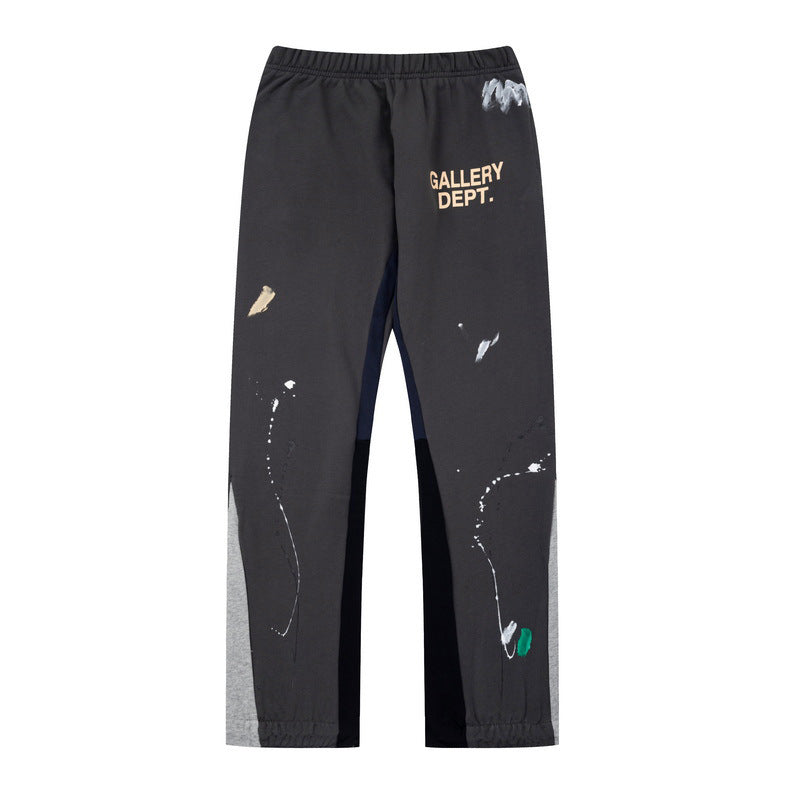 Gallery Dept Charcoal Black Paint Splatter Patchwork Flare Sweatpants