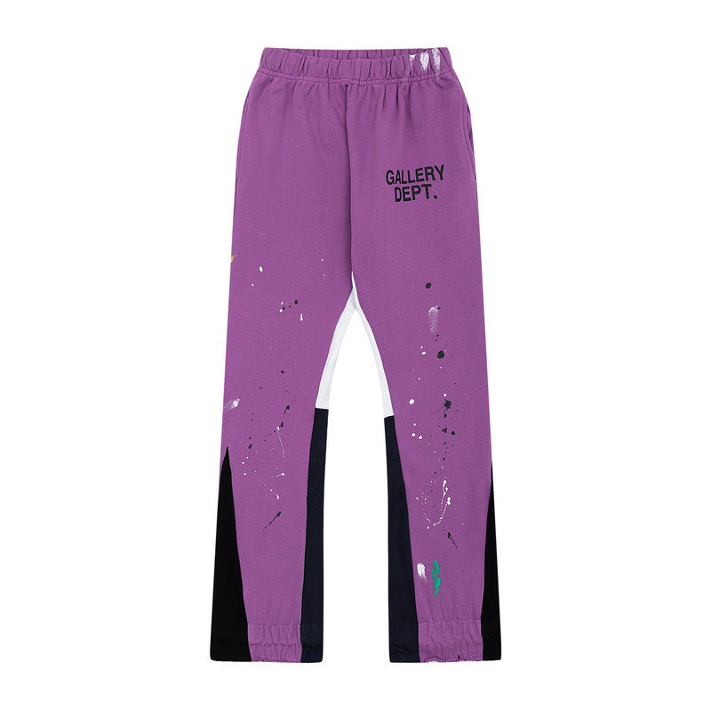 Gallery Dept Purple Paint Splatter Color Block Patchwork Flare Sweatpants