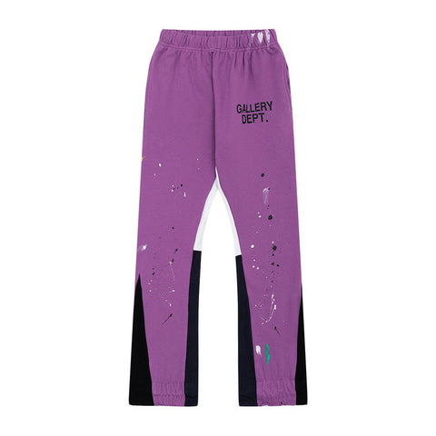 Gallery Dept Purple Paint Splatter Color Block Patchwork Flare Sweatpants