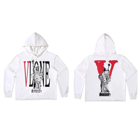 Vlone Statue of Liberty Graphic Hoodie - White/Red