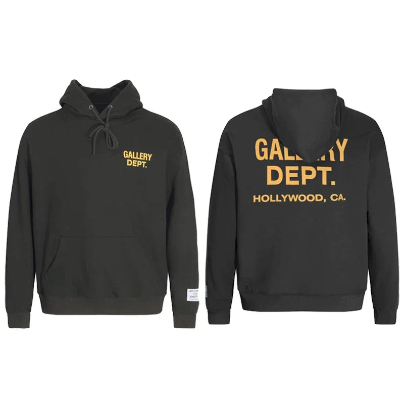 GALLERY DEPT HOLLYWOOD CA GOLD LOGO HOODIE BLACK