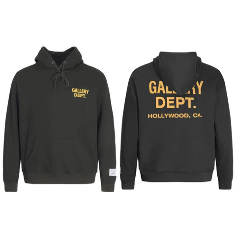 GALLERY DEPT HOLLYWOOD CA GOLD LOGO HOODIE BLACK