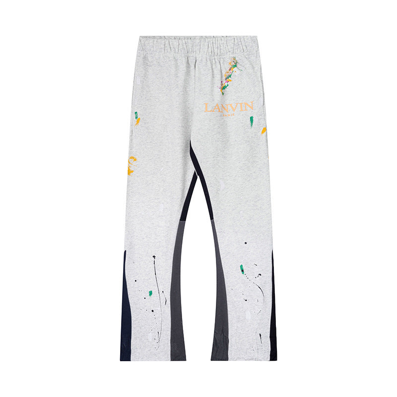 Lanvin Light Grey Floral Logo Paint Splatter Flare Sweatpants
