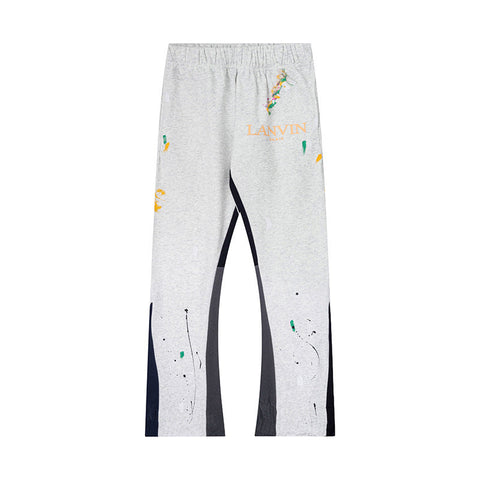 Lanvin Light Grey Floral Logo Paint Splatter Flare Sweatpants