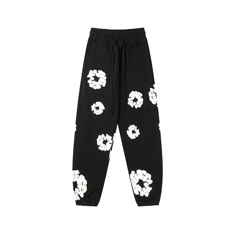 Denim Tears Black Allover White Cotton Wreath Jogger Sweatpants