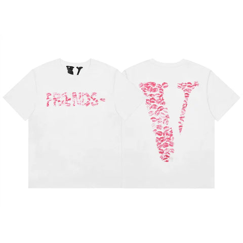 Vlone Lip Print "FRIENDS-" Graphic T-Shirt - White/Pink