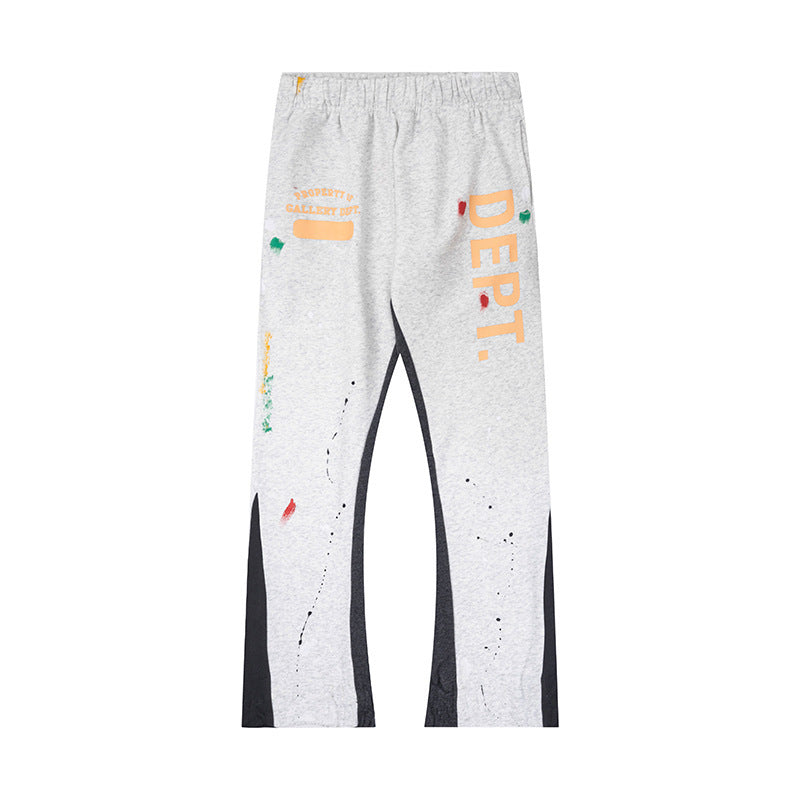 Gallery Dept Light Grey Vertical Logo Hand Painted Flare Stacked Sweatpants