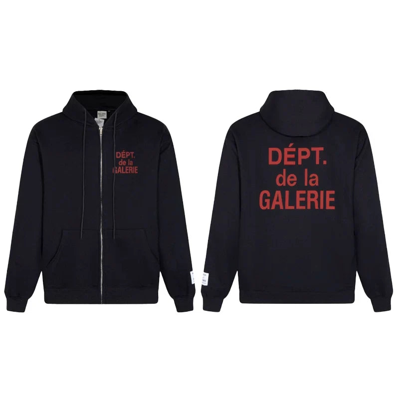 GALLERY DEPT DEPT DE LA GALERIE ZIP‑UP HOODIE BLACK