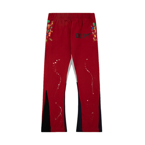 Gallery Dept  Red Multi Paint Splatter Contrast Inset Flare Sweatpants