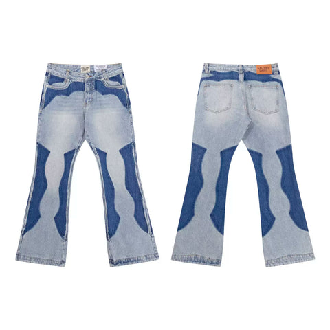 Gallery Dept Wavy Two‑Tone Splice Flare Jeans