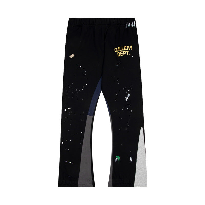 Gallery Dept Black Paint Splatter Color Block Patchwork Flare Sweatpants