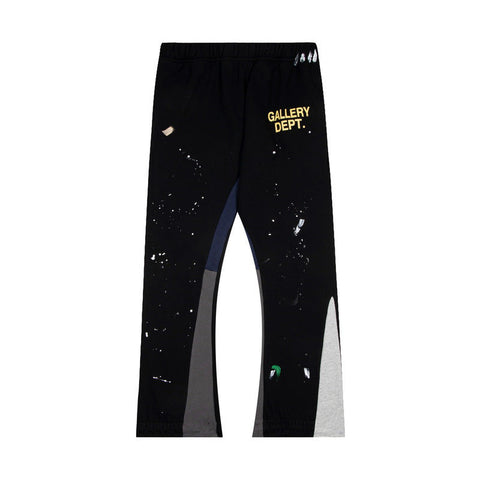 Gallery Dept Black Paint Splatter Color Block Patchwork Flare Sweatpants