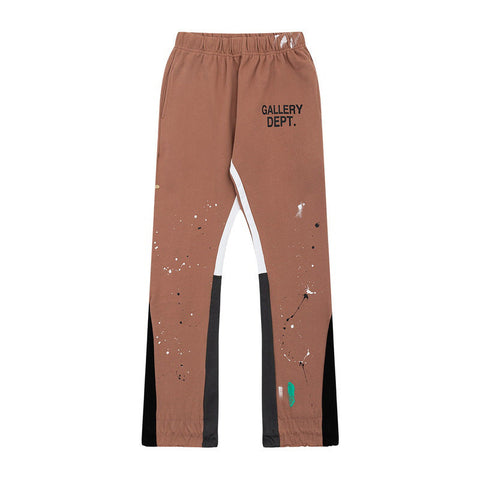 Gallery Dept Brown Paint Splatter Color Block Patchwork Flare Sweatpants