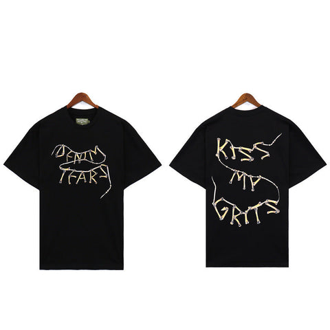 Denim Tears Black Oversized Short Sleeve Tee with Gold Denim Tears Text Graphic