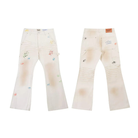 Gallery Dept Cream Multi‑Color Art Print Flare Jeans