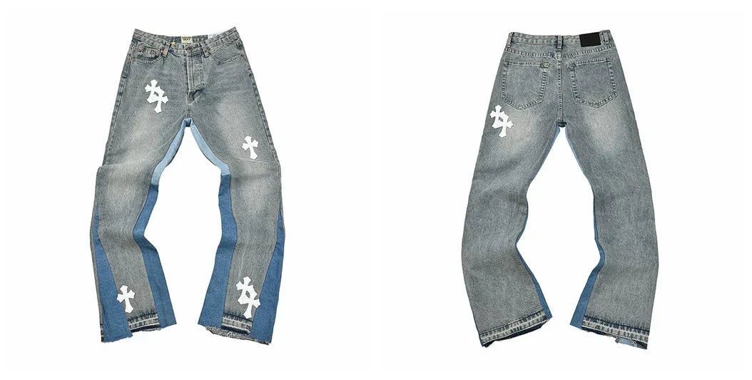 Gallery Dept Two‑Tone Cross Embroidered Jeans
