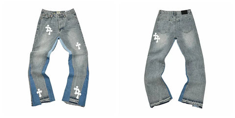 Gallery Dept Two‑Tone Cross Embroidered Jeans