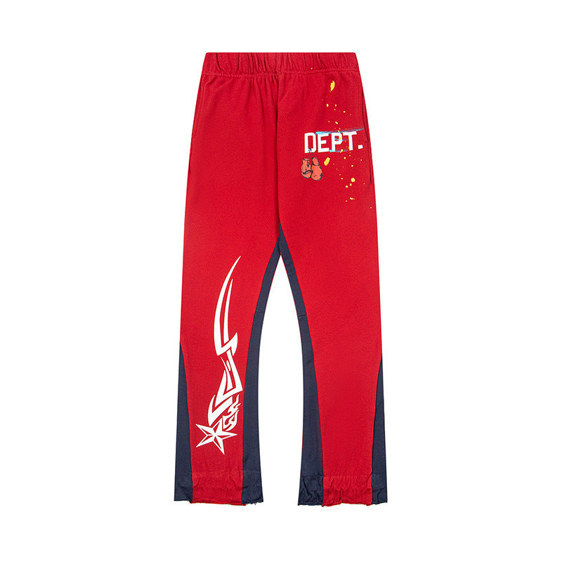Gallery Dept Red Tribal Star Contrast Panel Flare Sweatpants