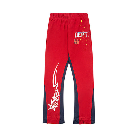 Gallery Dept Red Tribal Star Contrast Panel Flare Sweatpants