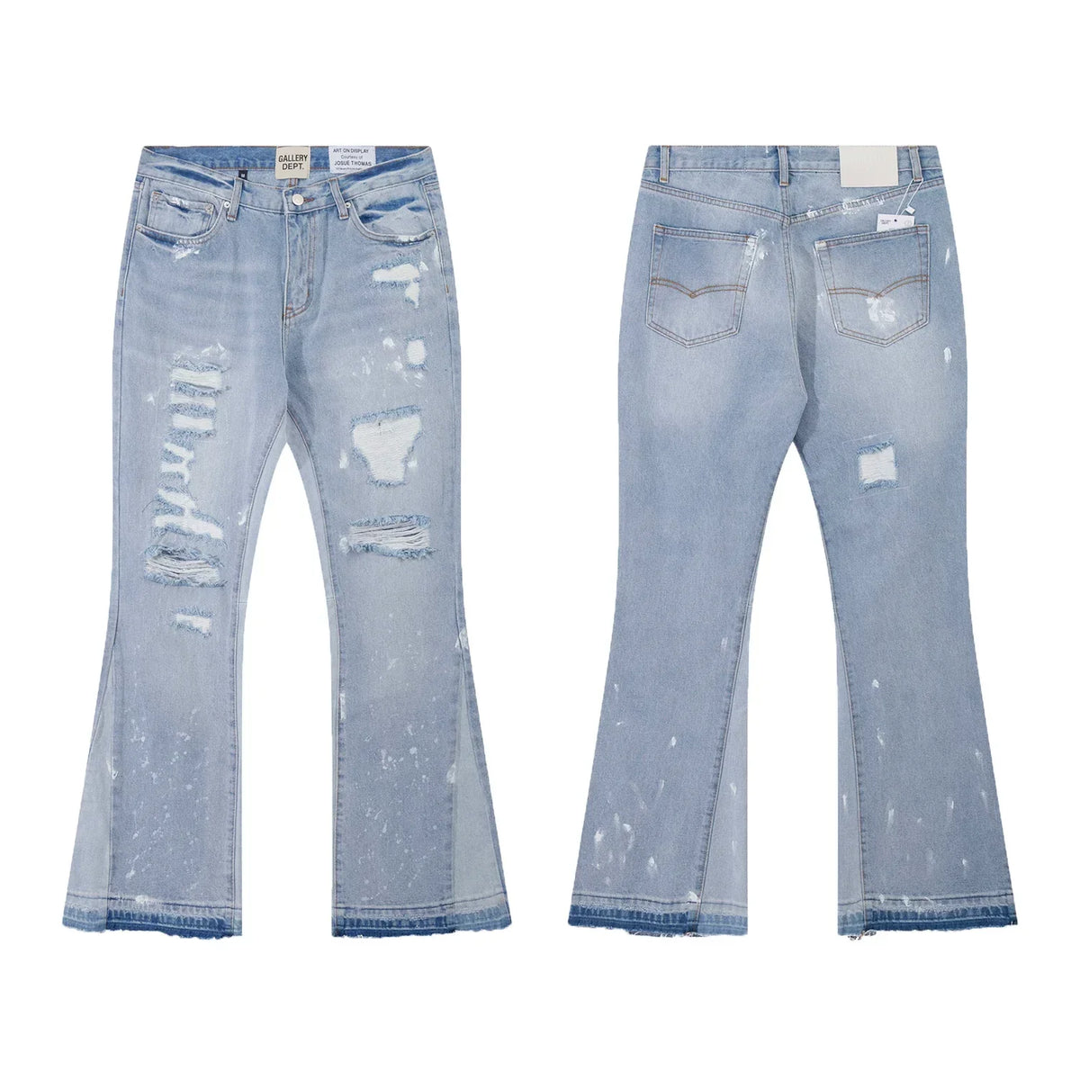Gallery Dept Light‑Wash Ripped Paint‑Speck Flare Jeans